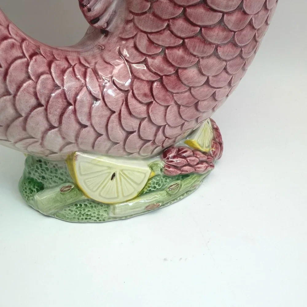 Vintage Fitz & Floyd Pink Fish‎ Pitcher Ceramic Seafood Nautical Large 10